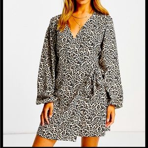 ASOS 4 NEW mini wrap dress leopard animal print lightweight long sleeve mini